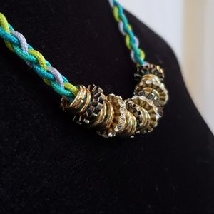 Vintage Blue & Green Braided Rope Necklace